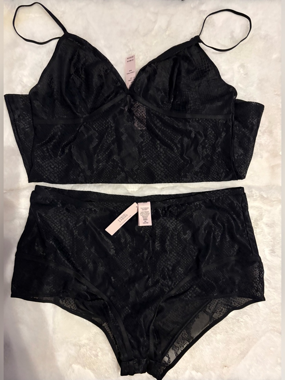 Victoria Secret Black Lace Bralette & High-Waist Brief Set - Women Intimates